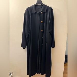 Vintage Burberrys Black Wool Over Coat with equestrian Knight Gold Buttons
